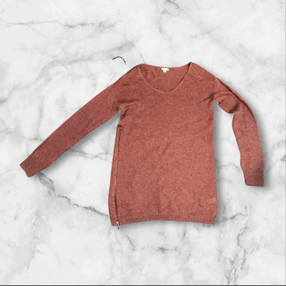 BP VNeck Knit Sweater Tunic with Side Zip Rust Mauve M